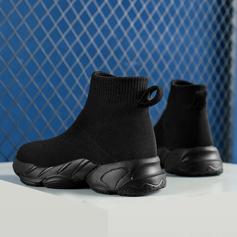 Women White High Top Sock Sneakers Slip On Soft Sole Stretch Knit Casual Sports Shoes Ladies Lightweight Walking Ankle Sock Boot