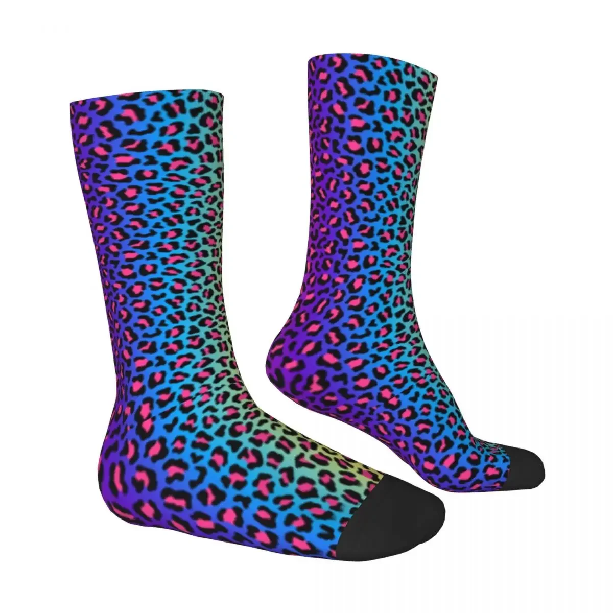 Rainbow Leopard Stockings Texture Graphic Leisure Socks Winter Non Skid  Couple Skateboard Soft Breathable 