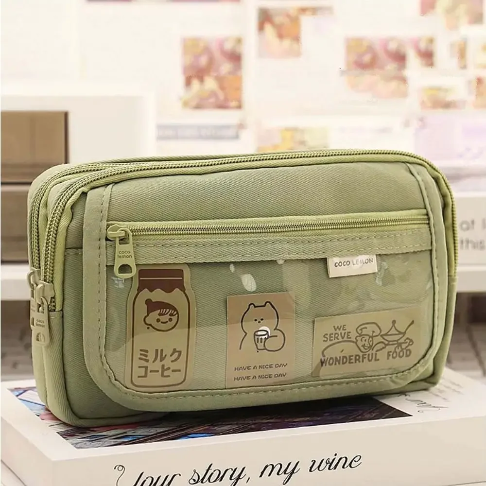 Portable Canvas Pencil Case Large Capacity Solid Color Pen Bag Stationery Organizer Pencil Box Student Gift Pen Bag
