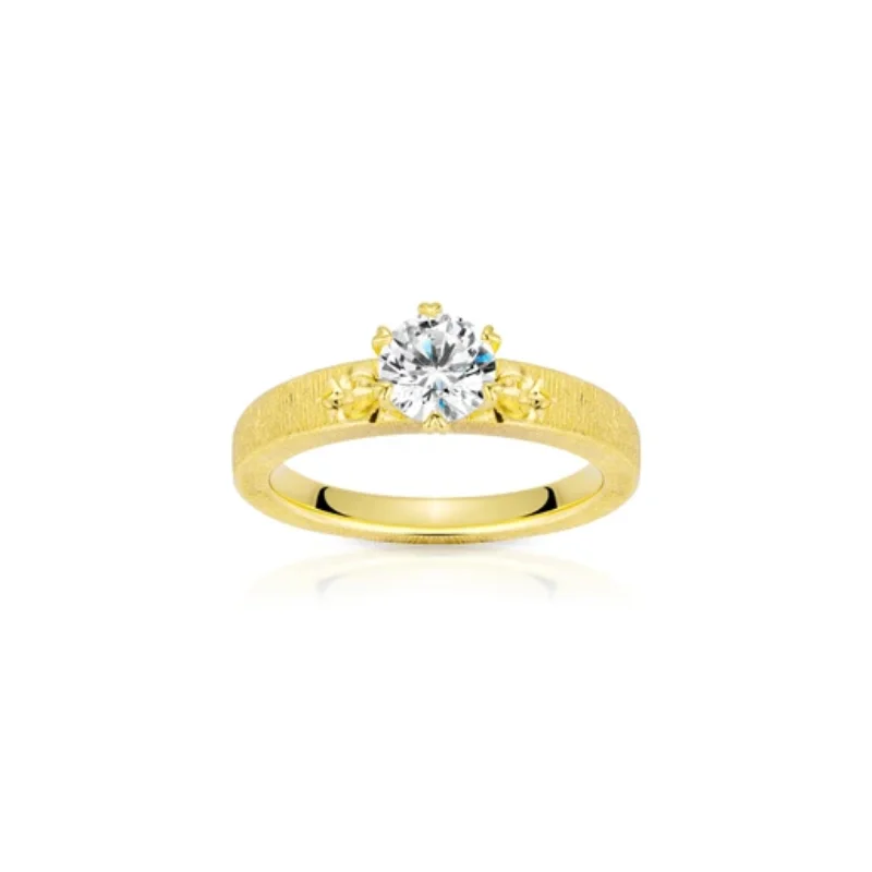 CAMEO 925 Silver Synthetic Zircon Ring Gold brushed Single Diamond Versatile Ring 1 Carat Vintage Jewelry