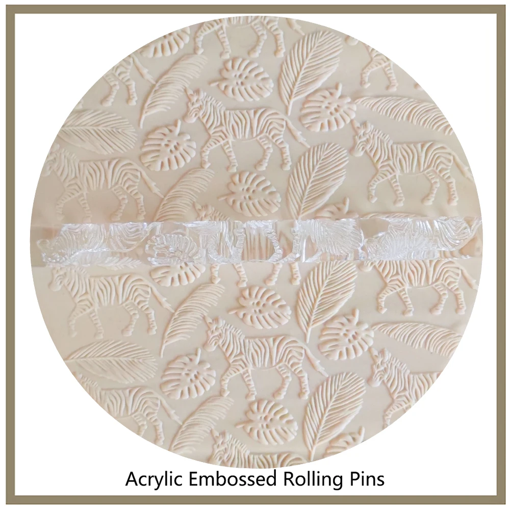 

African Prairie Foliage Leaves Tropical& Subtropical Forest Animals Zebra Pattern Embossed Rolling Pin