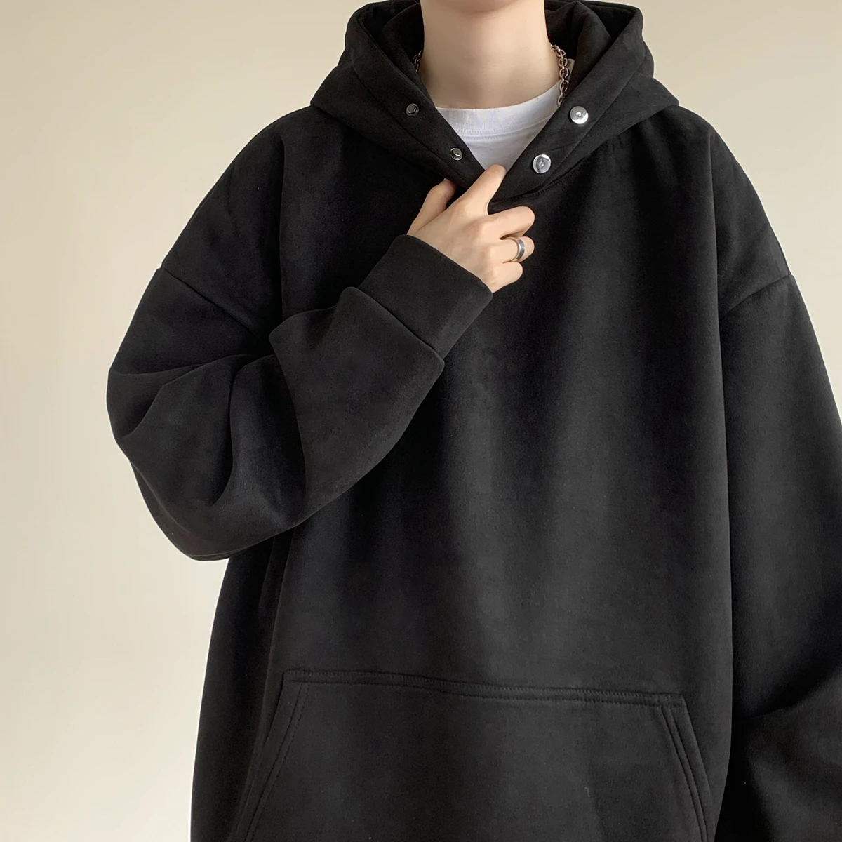 

Heavyweight Suede Hoodie Men's Bla Thiened Spring Autumn Faion Brand Cool High Street American Retro Jaet