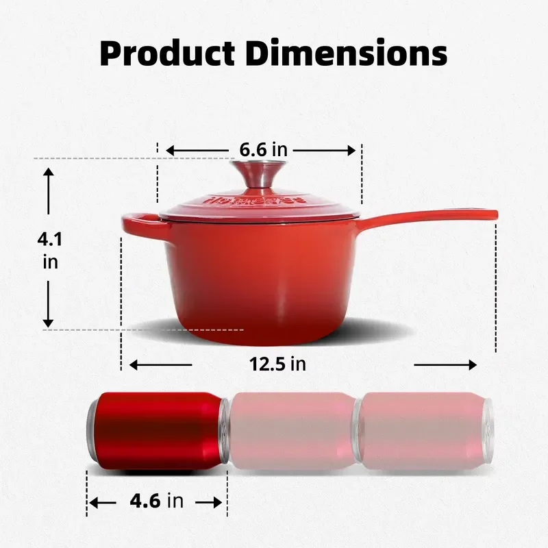 1.75QT Red Enamel Cast Iron Dutch Oven Round Cooking Pot with Lid Non Stick Saucepan for Baking Stew Soup Kitchen Cookware
