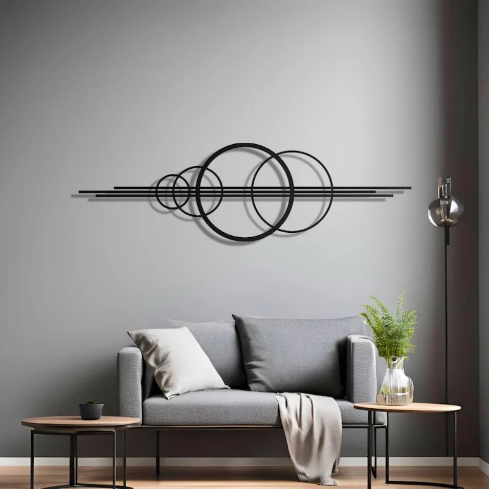 Modern Metal Wall Art Black Interlocking Round Geometric Sculpture Minimalist Abstract Metal Wall Decoration for Living Room