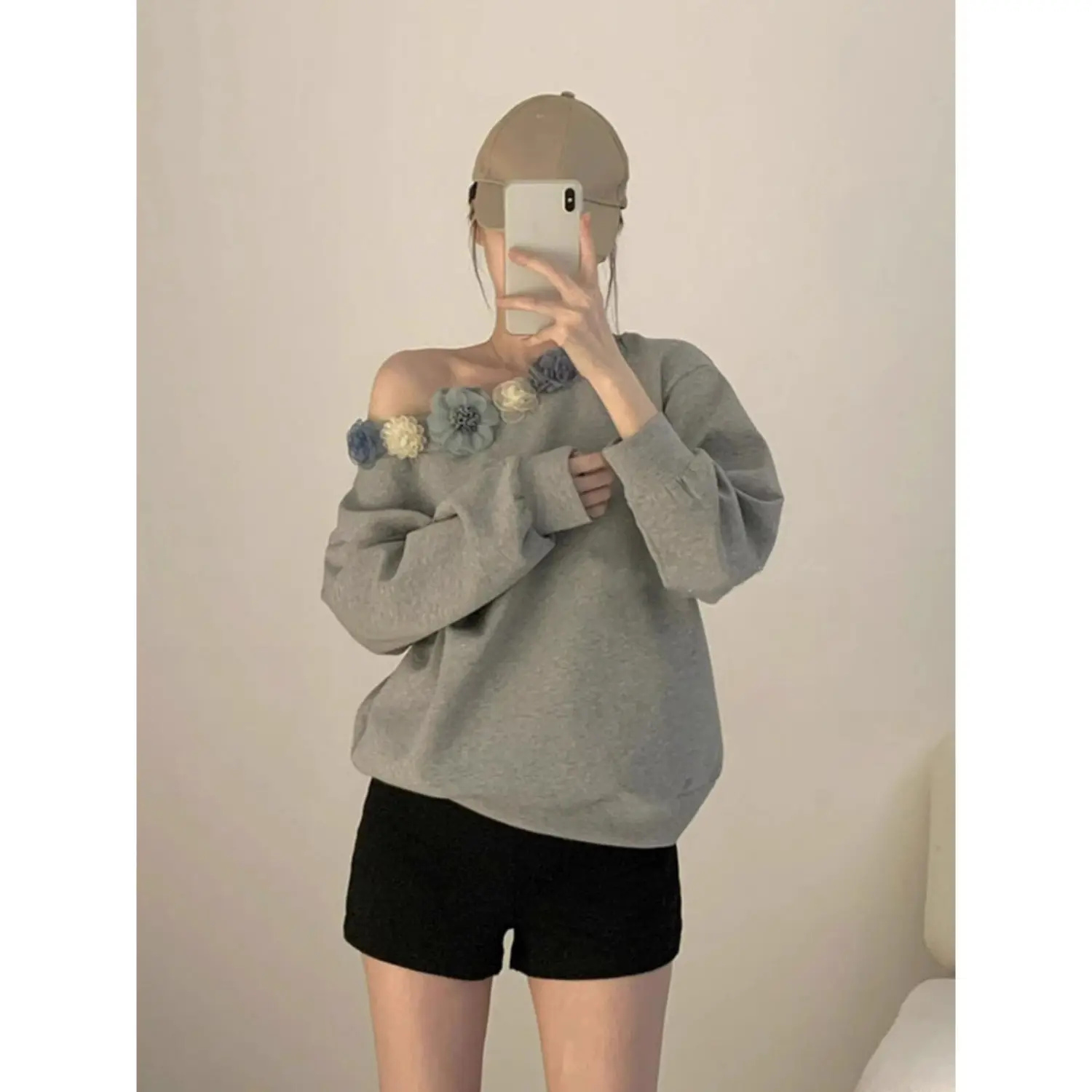 Sudaderas recortadas para mujer, ropa para mujer, cinta de pintura Rockabilly sin forro polar, flor moderna para niña, Kawaii, bohemio Y2K