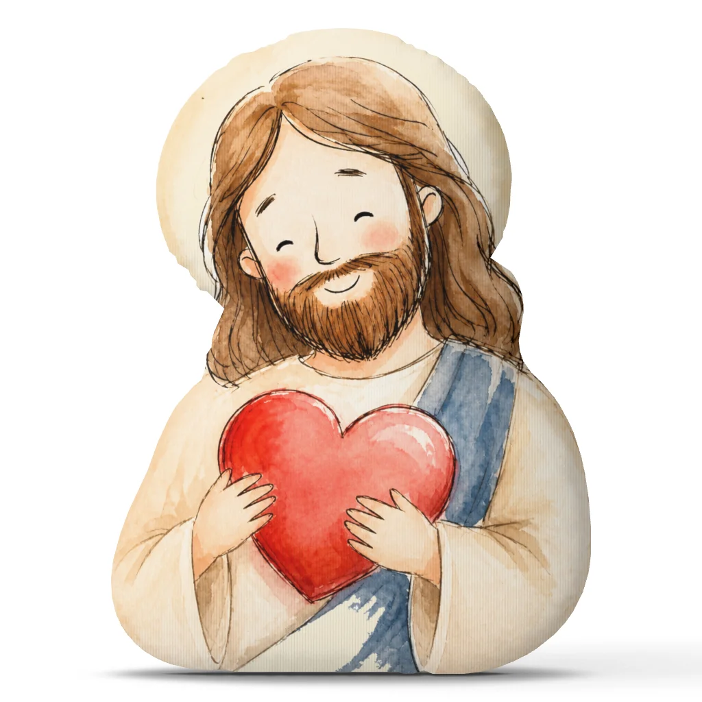 Jesus Holding Heart Christian Pillow Religious Faith Cushion Watercolor Shaped Stuffed Plush Decor Prayer Room Church Gift