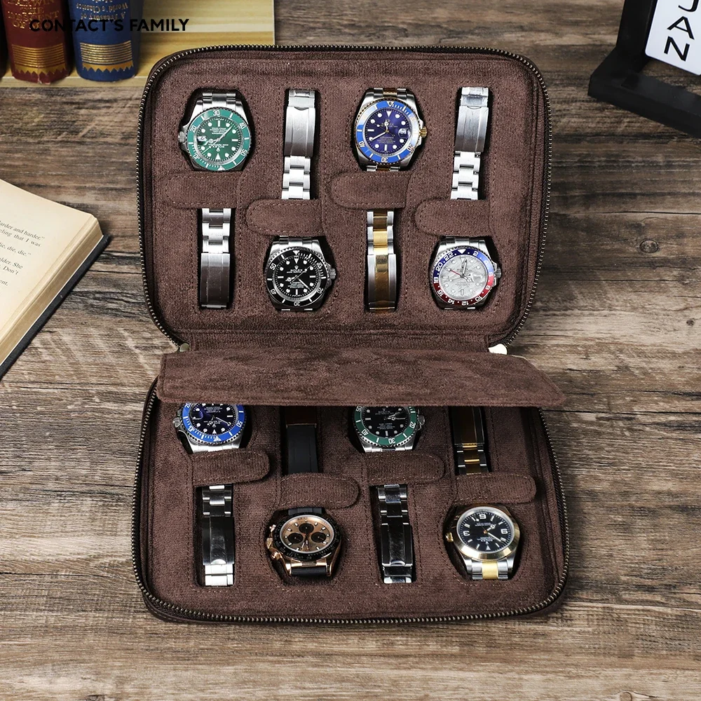 

New 2/4/6/8 Slots Genuine Leather Watch Case Travel Portable Watch Organizer Jewelry Storage Box Zipper Easy Carry Men Watches