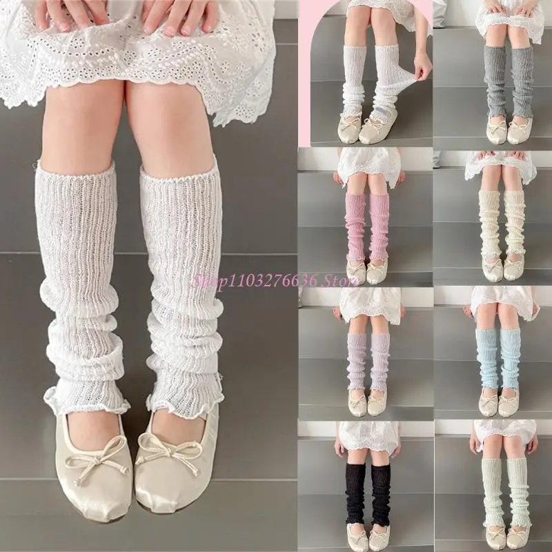 R6FD 1 Pair Children's Piled Up Socks Sweet Girls Knitted Foot Cover Trendy Leg Warmer Breathable Stackable Socks