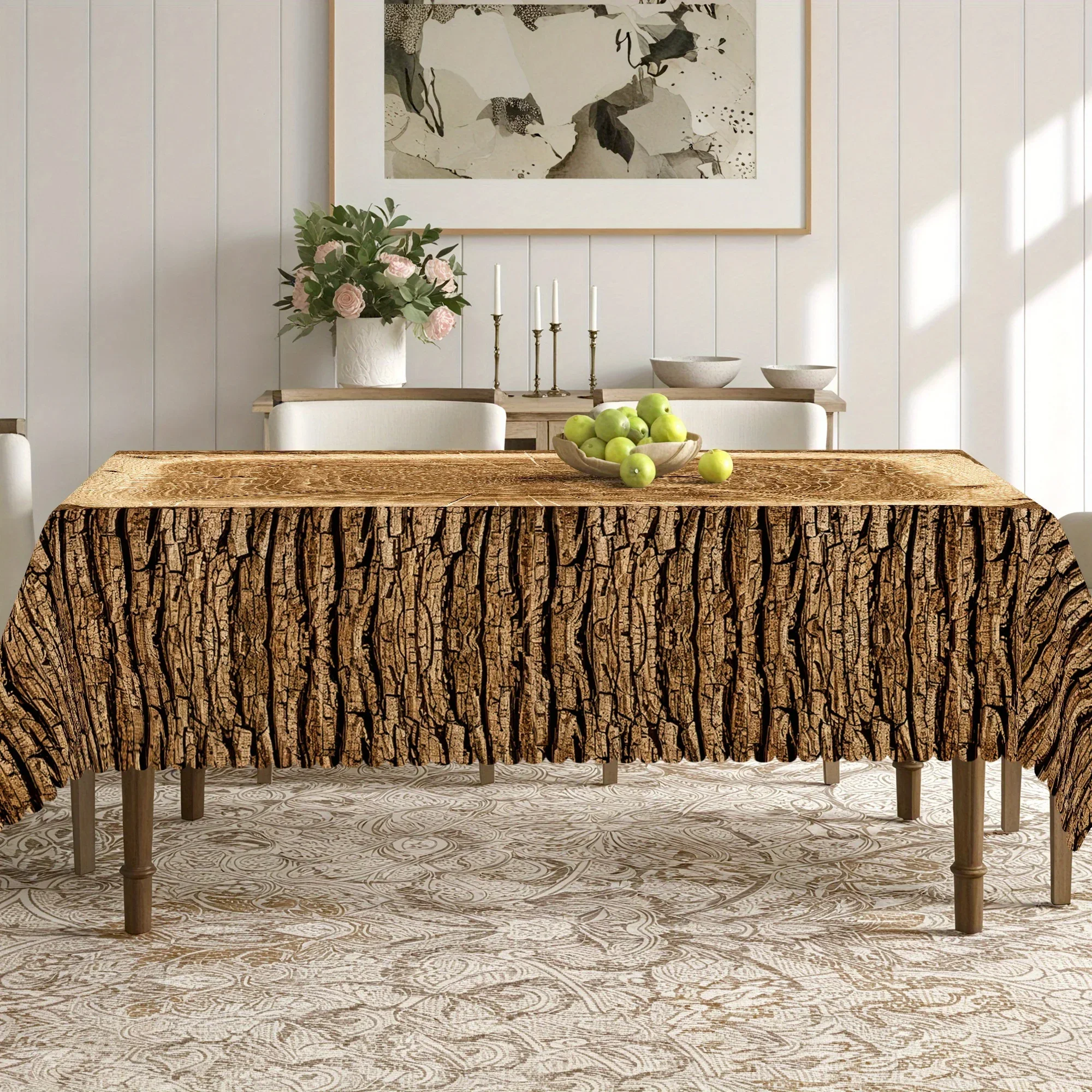 One tablecloth with a retro wooden stake theme, featuring a rural farmhouse style.PMJ
