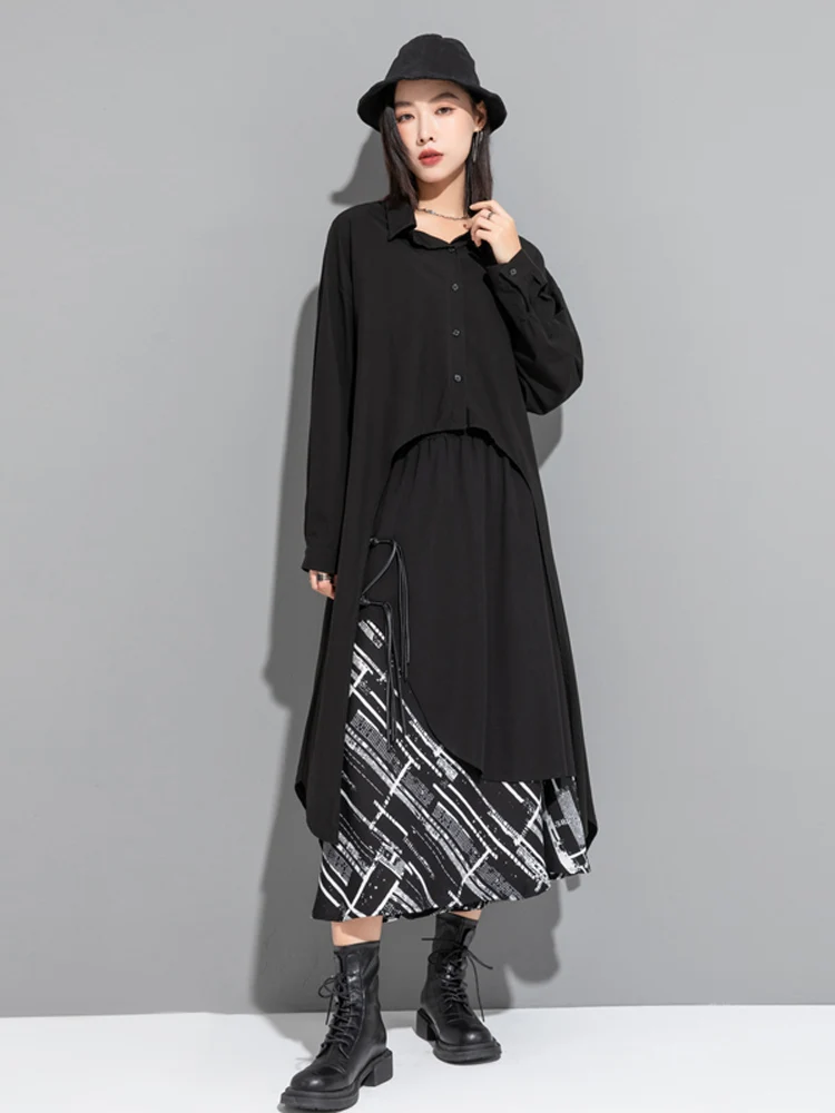 

Loose Fit Design Sensation Black Women's Shirt Asymmetrical Hemline Dark Style Spring Summer Top Original Design Pure Color L...