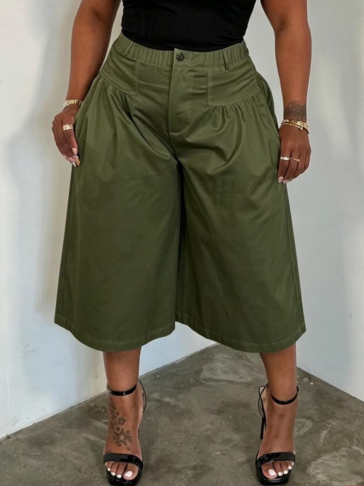 

L-4XL Plus Size Calf Length Pants Women High Waist Wide Leg Pants 2026 Summer Fashion Big Size 3XL Oversize Office Lady Trouser