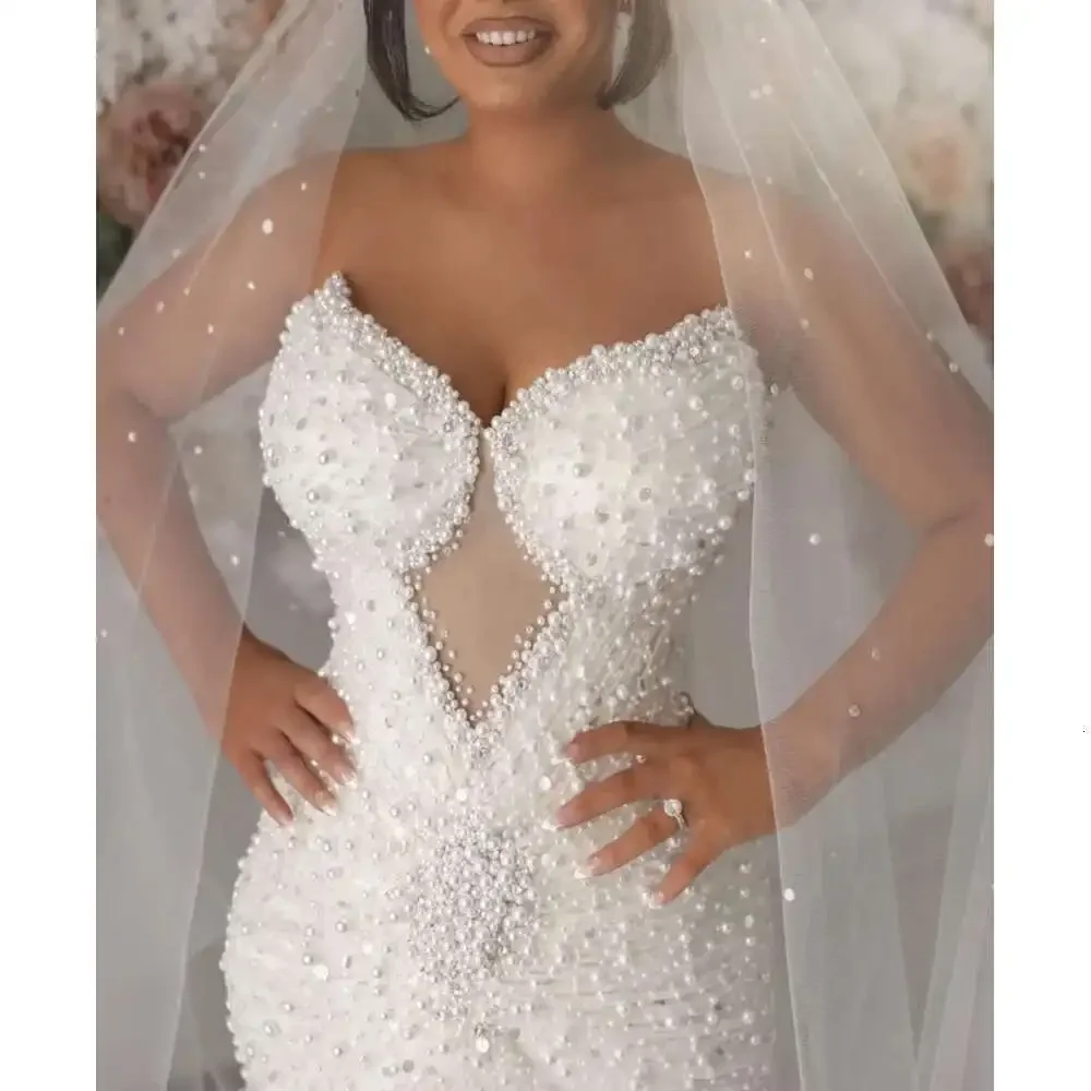 Maßgeschneidertes Meerjungfrauen-Brautkleid mit herzförmigem Ausschnitt, glitzernden Perlen und Pailletten, Übergröße, für Kirche und Hochzeit, Vestidos, afrikanisch-arabisches Luxus-Brautkleid