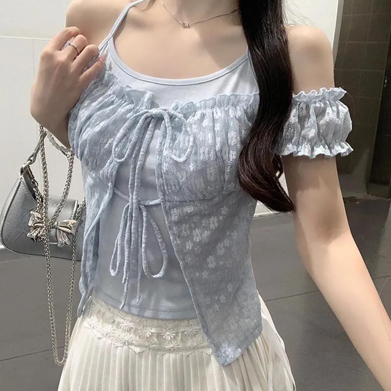 Sexy Off Shoulder Women Blouse Short Sleeves Summer Breathable Design Strappy Tops Korean Style Sweet Ladies Tops