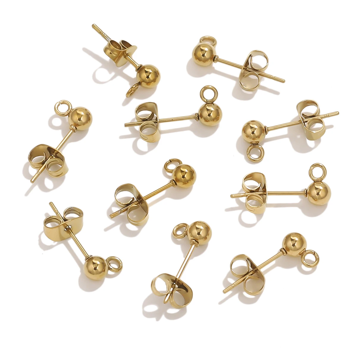 20 Stück Edelstahl Kugel Ohrstecker Basis PVD vergoldet Schmuckherstellung Ohrring Verbinder DIY Frauen Schmuck Zubehör