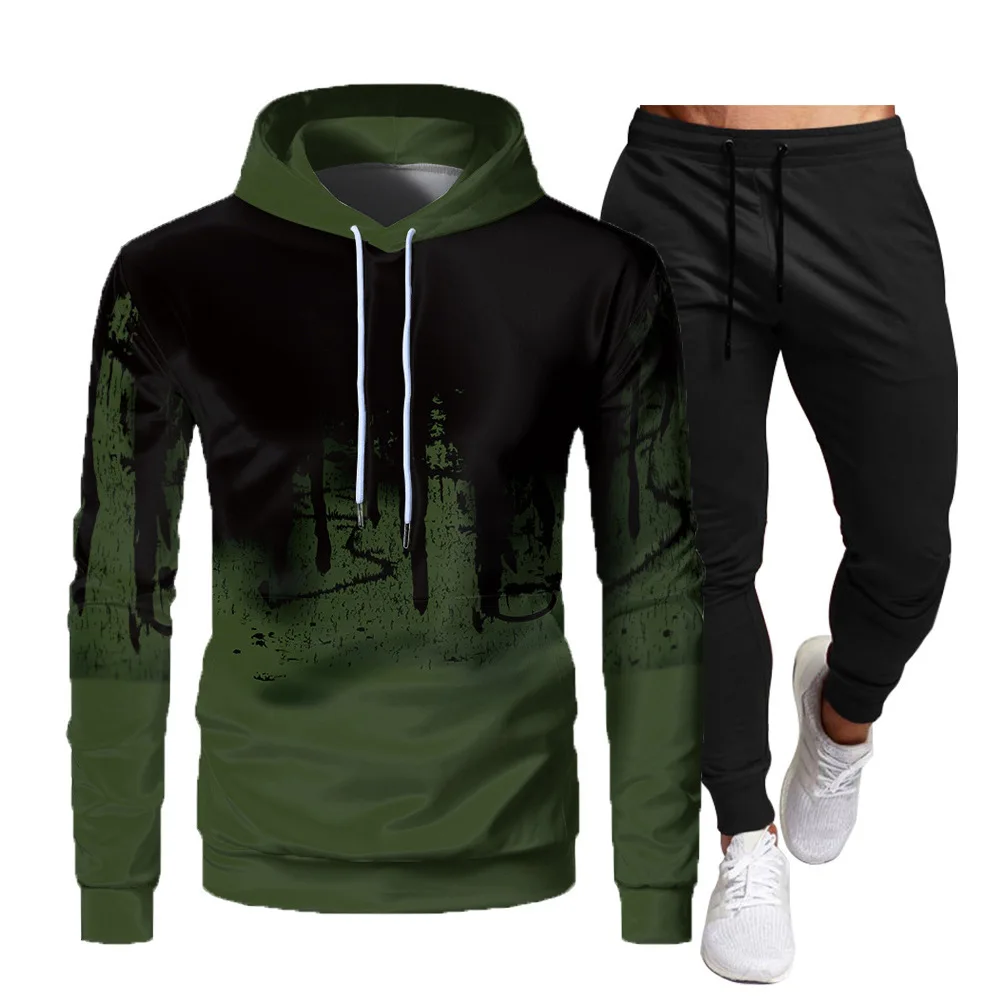 

Autumn and winter outdoor sports digital 3D printed casual pullover loose hoodie pant suit