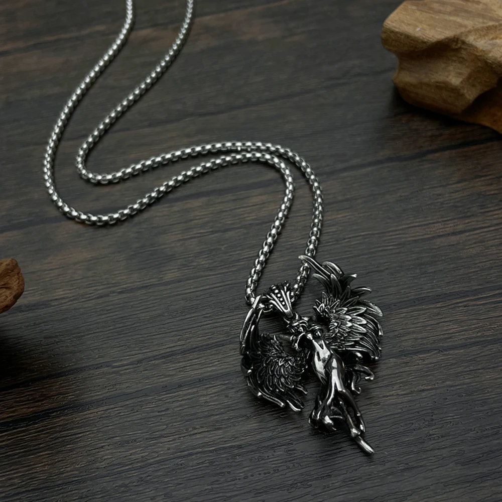 Fashion Charm Angel Wings Pendant Popular Stainless Steel Creative Necklace for Men and Women Gift Personality Jewelry Wholesale