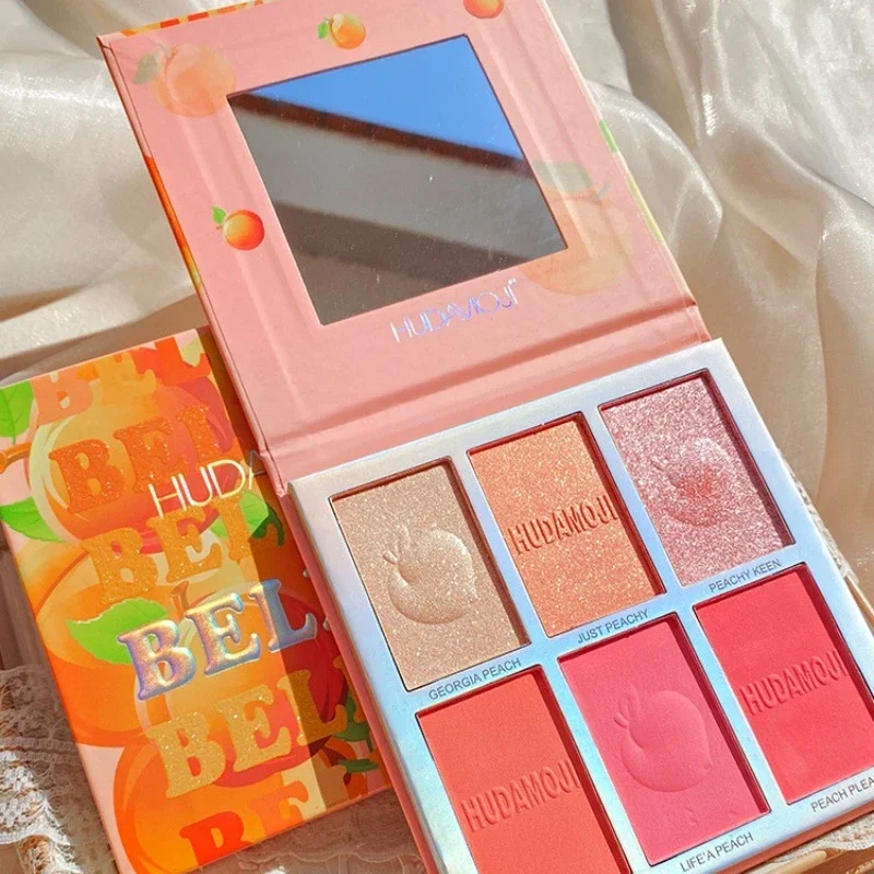 6-farbiger Hochglanz-Puder-Rouge-Lidschatten, All-in-One-Scheibe, multifunktionaler Gesichtsaufhellungs-Glitzer-Puder, Perlen-Lidschatten