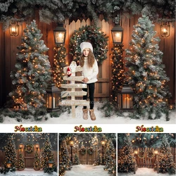 Christmas Tree Night Background Photography Rustic Wooden Fence Xmas Tree Lantern Backdrop Winter Kids Snowy Scene Photo Studio