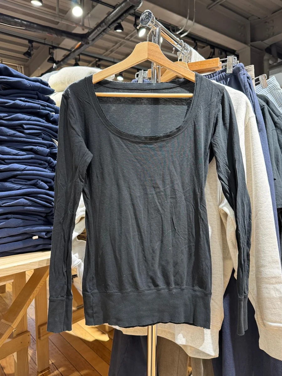 Image of Schwarzes Baumwoll-Langarm-T-Shirt für Damen, Frühling, Sexy Rundhalsausschnitt, Schlanke T-Shirts, Vintage, Einfarbig, Basic, Lässige Oberteile, Neuheiten