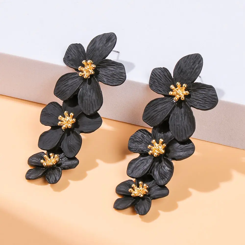 Bohemian Fashion Jewellery Ear Stud Exaggerated Flower Drop Earrings Tri-layers Floral Dangling Pendientes