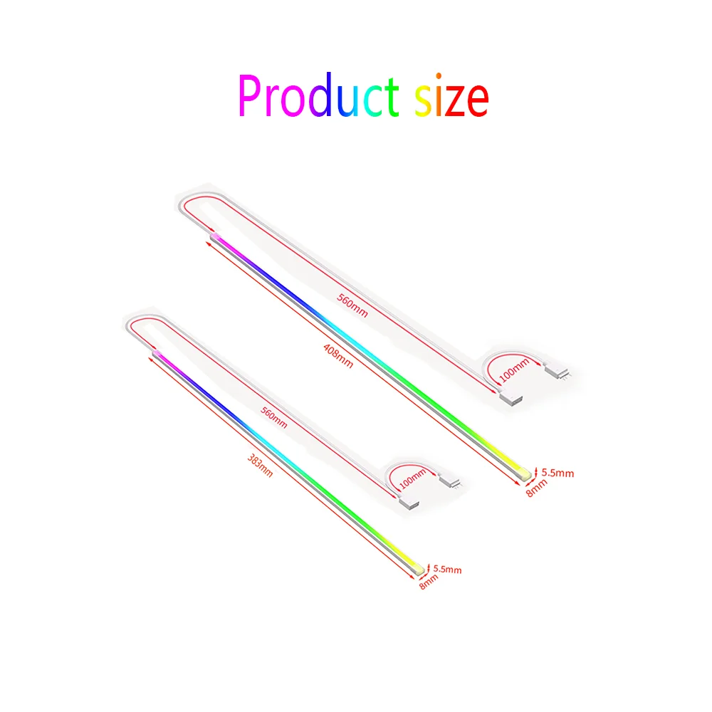 ARGB Computer Chassis LED Light With 5V 3Pin/small 4Pin Square Tube Silicone Colorful Atmosphere DIY Light Strip Computer Lamp