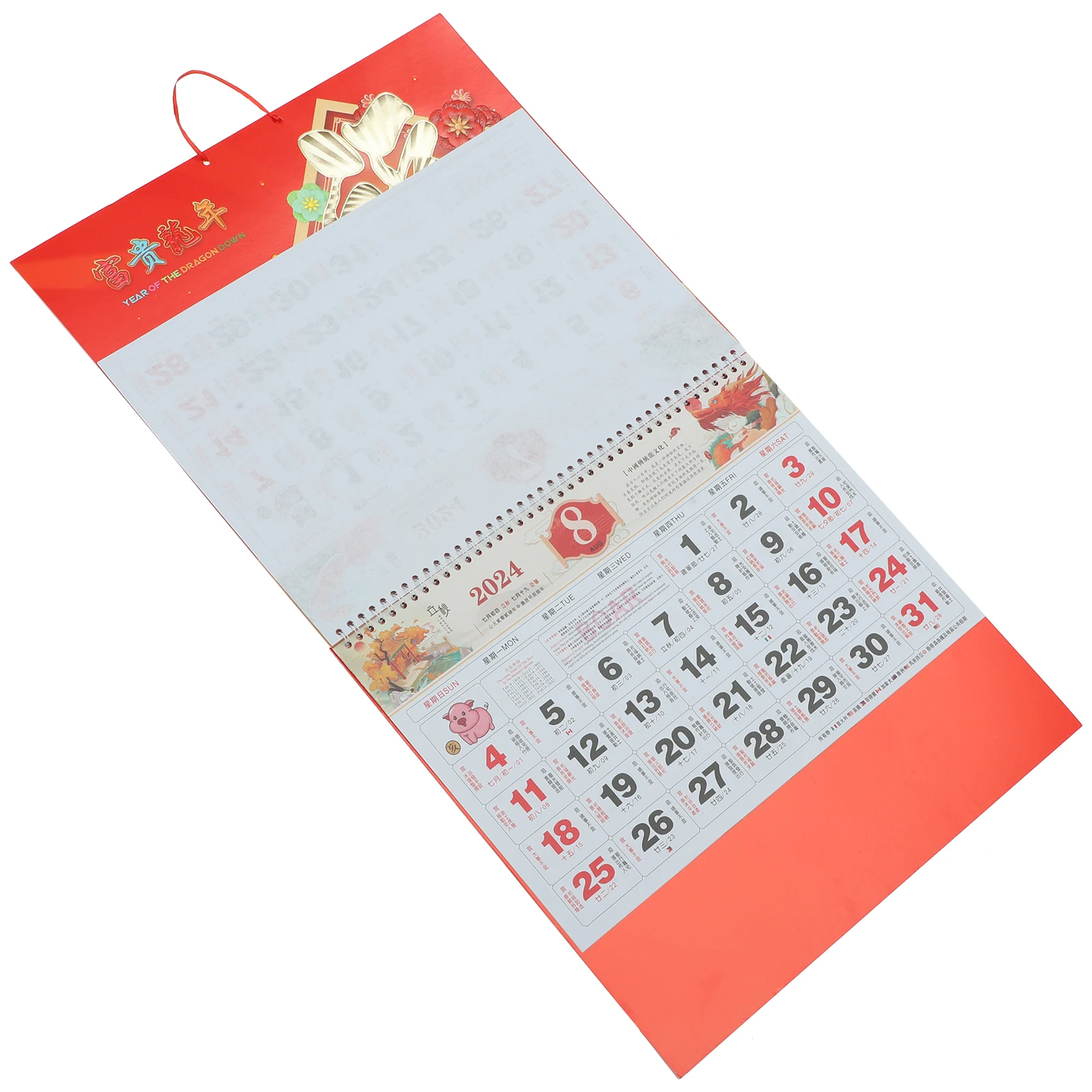 

2024 Year of the Dragon Wall Traditional Chinese Paper Hanging Calendar Decorative Large Monthly Calendar for Home Office New