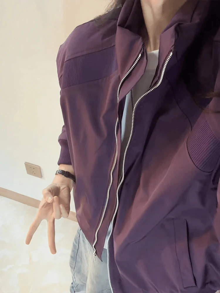 

Фиолетовый воротник-стойка, деконструированное лоскутное пальто из тюэта, хлопковое осенне-зимнее теплое пальто на молнии Haome