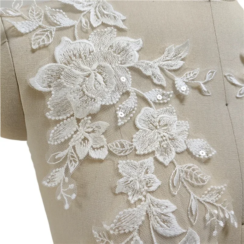 10PCS and 5PCS.. White Beaded Embroidery 3D Lace Mirror Flowers Leaf High Quality Handmade DIY Wedding Veil Patch Applique