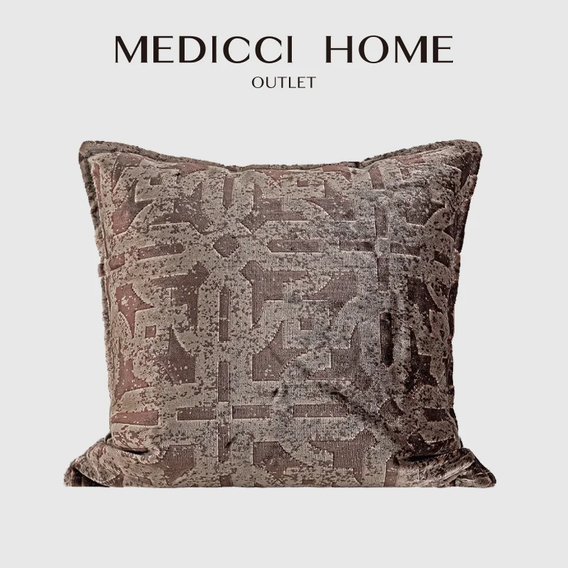 

Medicci Home Italian Charcoal Brown Maze Design Cushion Cover Handcrafted Neutral Couch Throw Pillow Case For Villa Hotel House