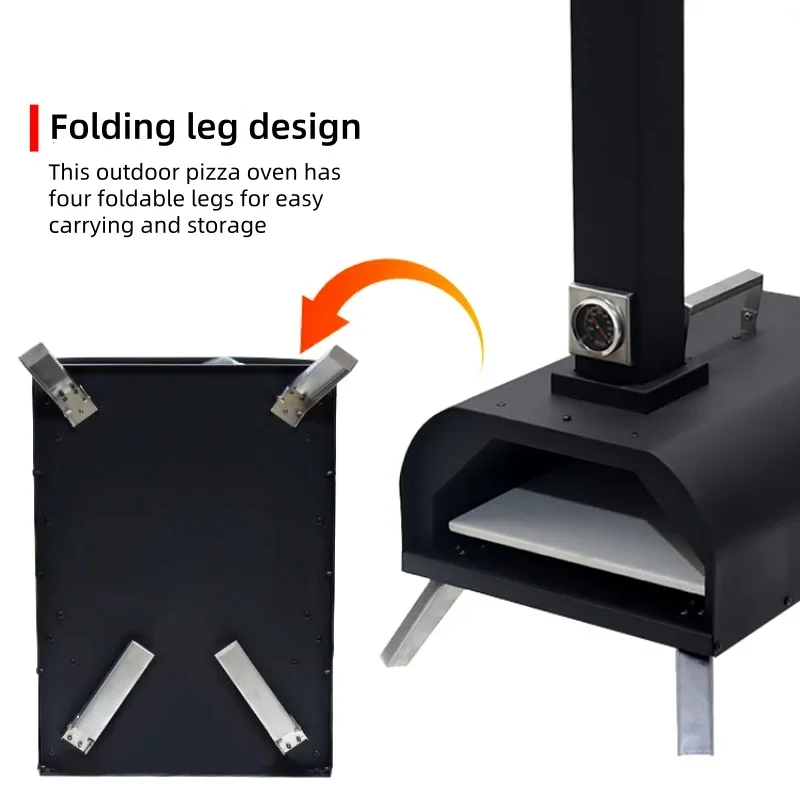 11-calowy piec do pizzy i grillowania z podwójnym paliwem ze stali nierdzewnej do użytku domowego i komercyjnego, termometr