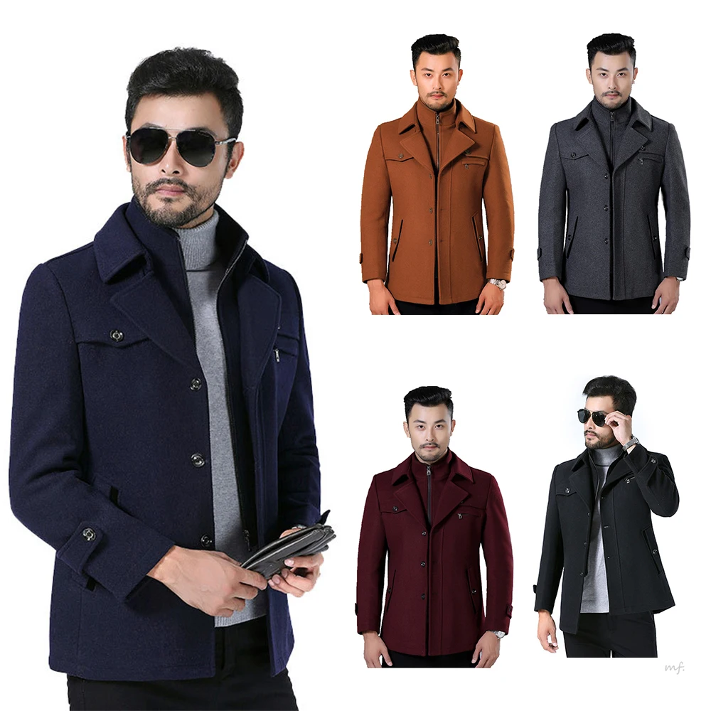 

Winter New Woolen Coat Men's Thick Medium Long Casual Solid Color Men's Blends Jacket