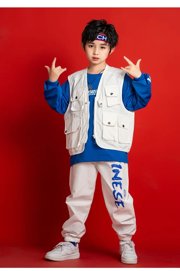2026 Neues Kinder Hip-Hop Street Dance Kostüm-Set, trendiges ärmelloses Weste-Outfit für Mädchen und Jungen, Jazz-Auftritt, Laufsteg, Bühnenbekleidung – Detail 2
