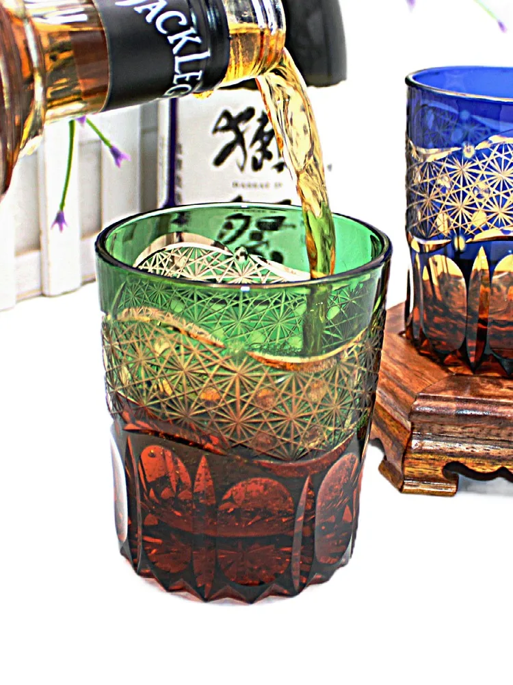 Japanese style whisky cup, foreign wine cup, lead-free crystal glass, Japanese Edo dice craft, household gifts, dawn