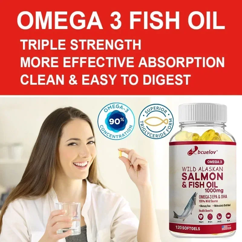 Wild Alaskan Salmon Oil - Pure Fish Omega 3 EPA DHA Fatty Acids - Supports Joint Function, Brain, Eye, Immune and Heart Health