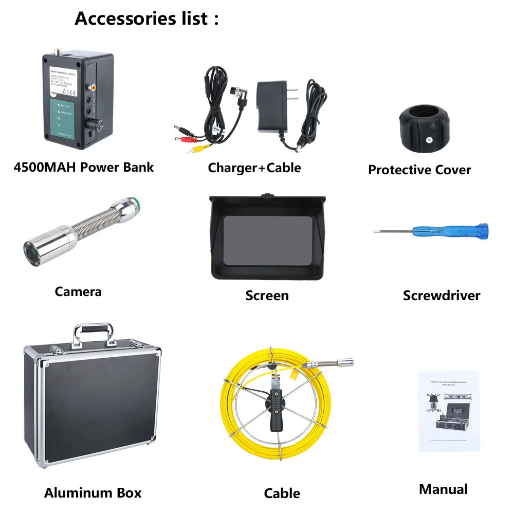 7인치 20M HD1080P 배수 하수관 산업용 내시경 비디오 카메라