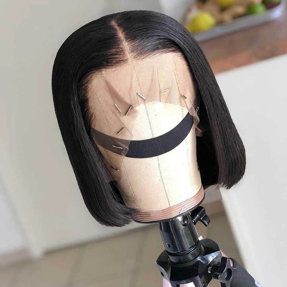 Peluca Bob 4x4, peluca Bob recta de hueso, pelucas de cabello humano con encaje Frontal para mujeres, peluca Frontal de encaje transparente HD, peluca sin pegamento de cabello humano