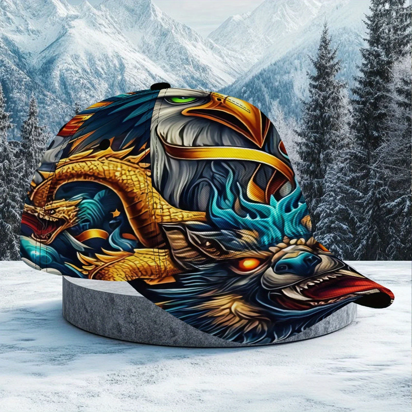 Domineering Eagle And Dragon Fashion Baseball Cap Unique Street Style Design Adjustable Cool Pattern Sports Headwear
