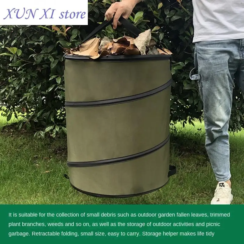 New Garden Trash Can Folding Trash Can Garden Storage Fallen Leaves Storage Outdoor Trash Oxford Cloth Large Capacity Weed Bags