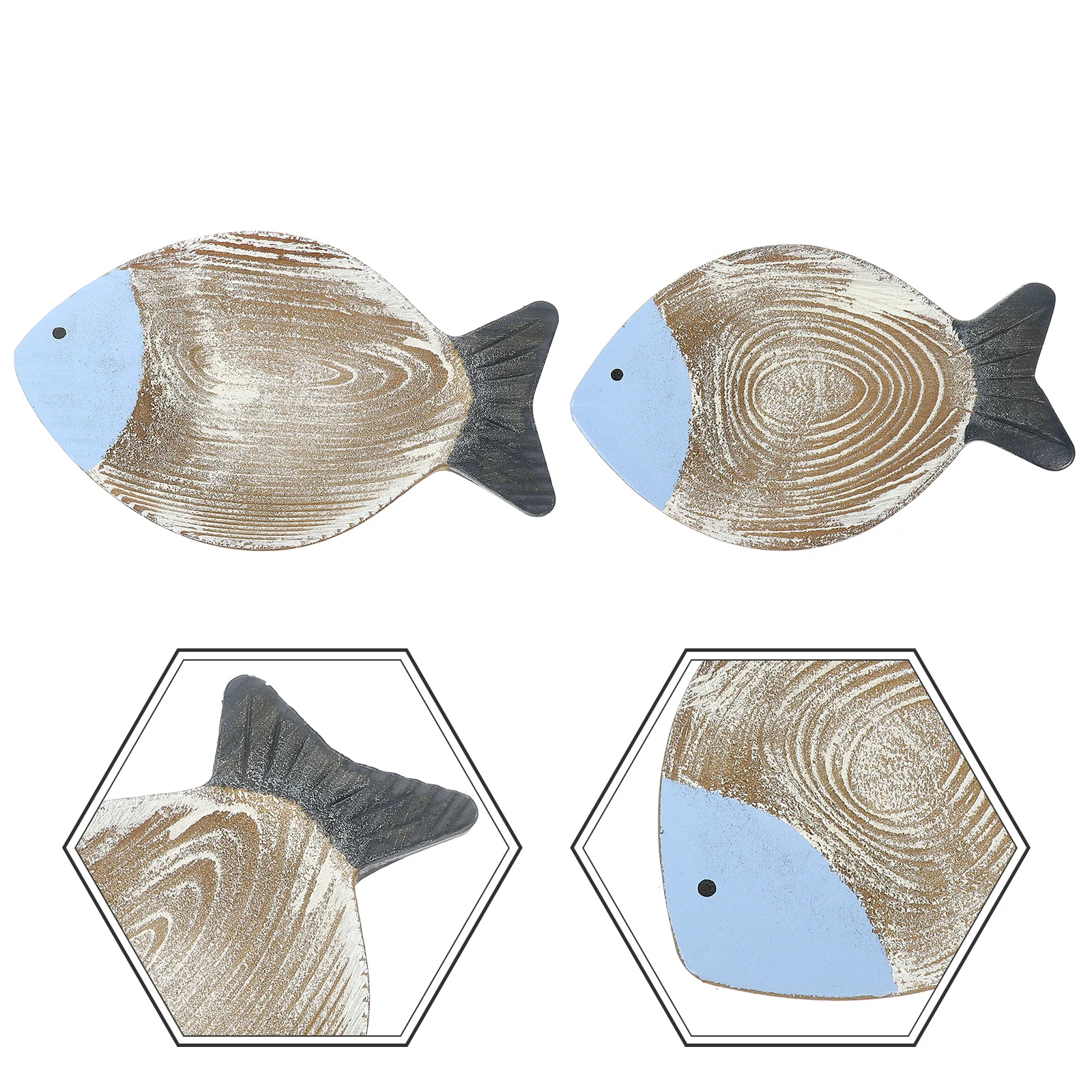 2Pcs Fish Shape Wood Dish Pendant Household Wall Hanging Ornaments for Bedroom Living Room Dormitory Coastal Decor Craft