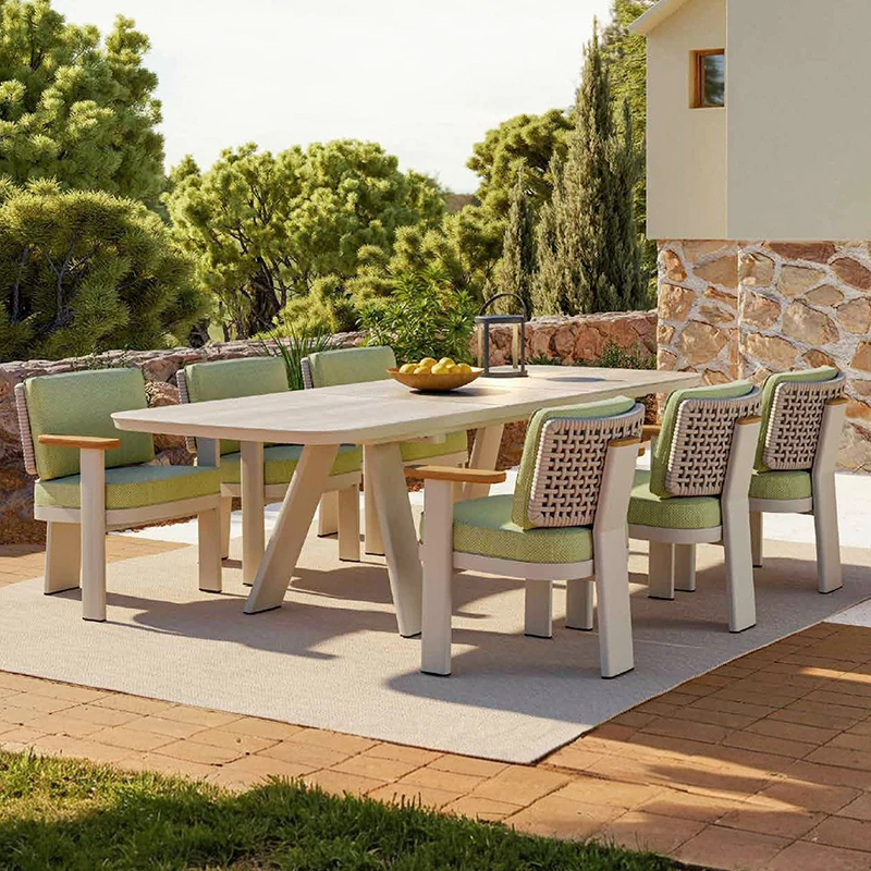 #Outdoor Leisure Aluminum Alloy Tables And Chairs Courtyard Hotel Villa Patio Swimming Pool Waterproof And Sunscreen Long Table