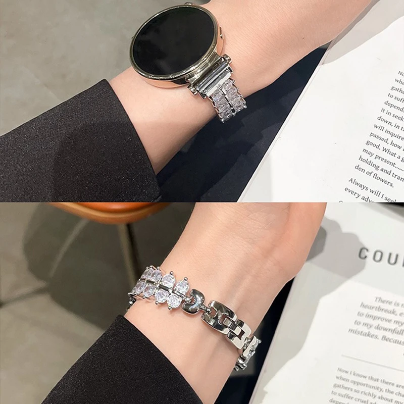 18mm 20mm 22 Luxury Rhinestone Wheat Strap for Huawei Watch GT4 41mm Women Watchband for Samsung Galaxy Watch 4 Glitter Bracelet