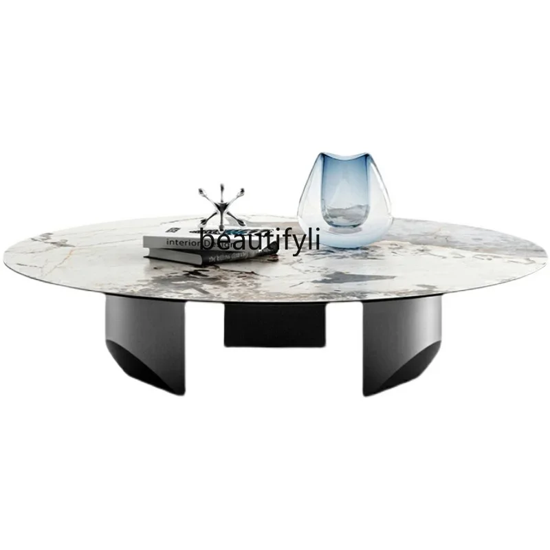 

Italian minimalist light luxury round suspended coffee table living room small apartment simple Nordic designer rock slab