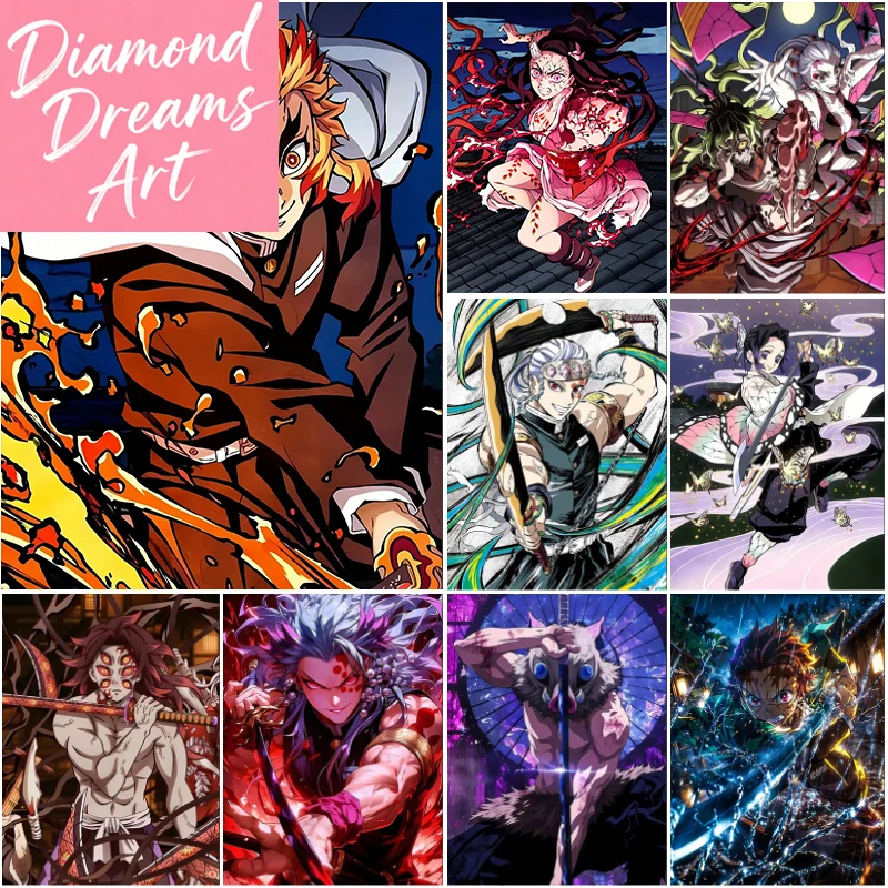 Demon Slayer Diamond Painting 5D Tanjiro Nezuko Full Diamond Mosaic Picture DIY Agatsuma Zenitsu Inosuke Home Decor Painting,fra
