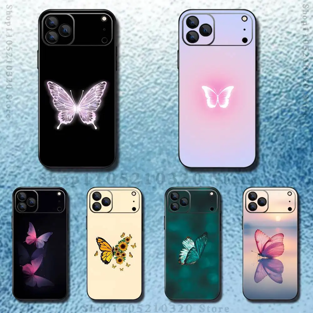 

butterfly pattern Phone Case For iPhone 17,16,15,14,13,12,Pro,Max,Plus,E,SE4,Air,Mini Black Soft Box
