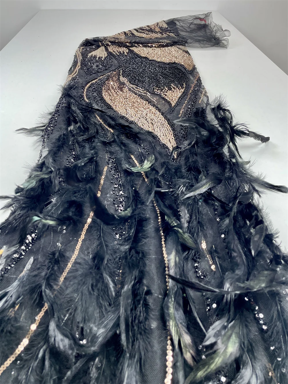 2025 Luxury 3D Feather Nigerian Handmade Beads Lace Fabric, French Mesh Tulle, Sequins, Beaded Embroidery, African Lace Lace