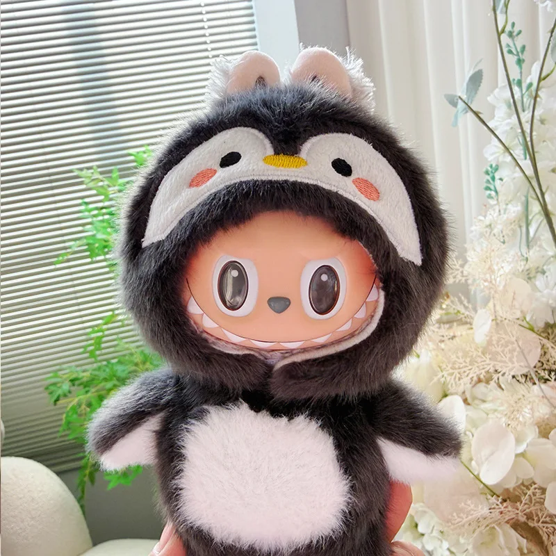 Only clothes no dolls for labubu First second and third generations 17cm baby clothes Labubu doll penguin mink fleece clothes