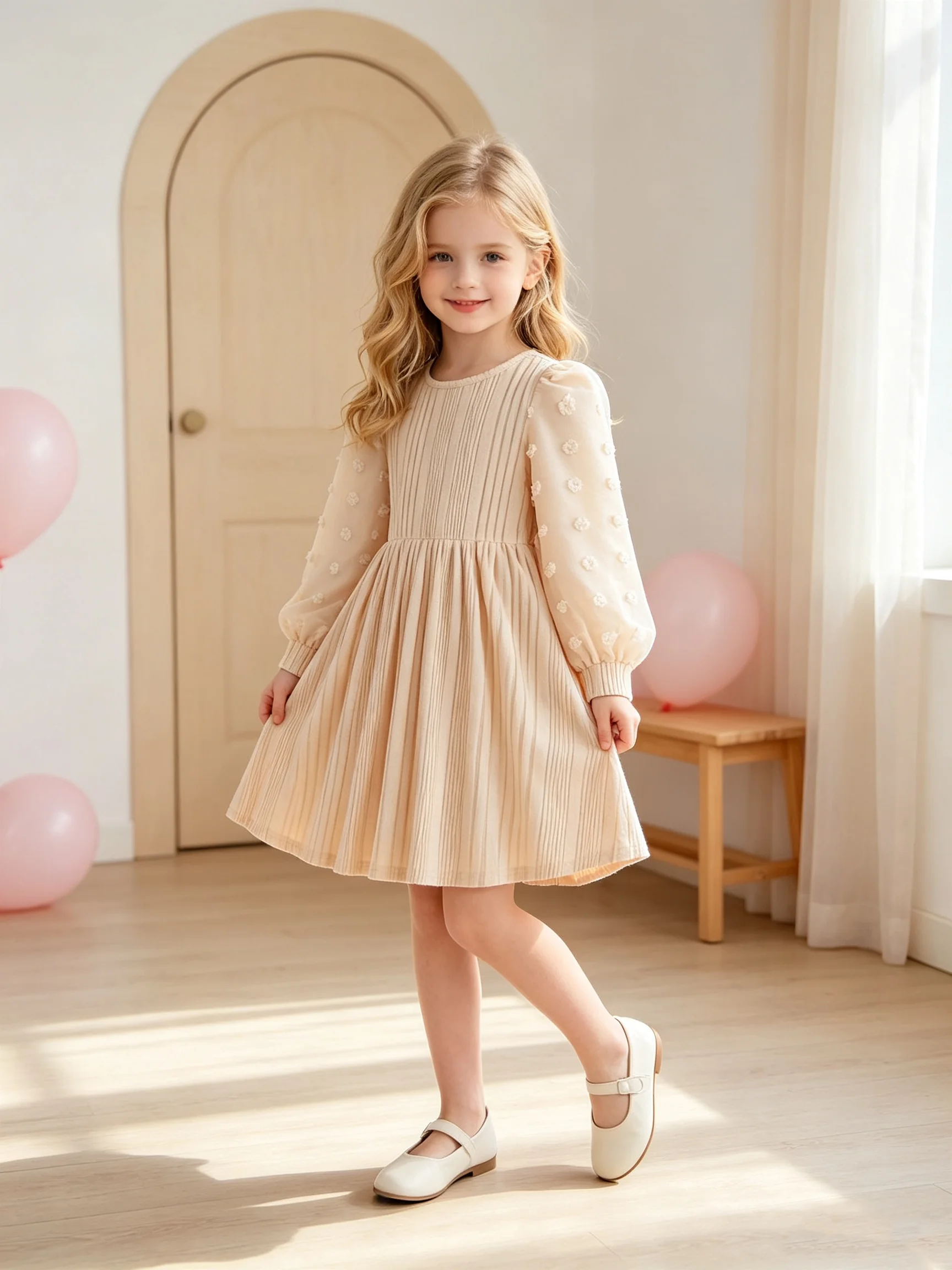 French Elegant Polka Dot Velvet Long Sleeve Dress Lace Patchwork round Neck Lantern Bubble Sleeve Umbrella Skirt Woven Gown