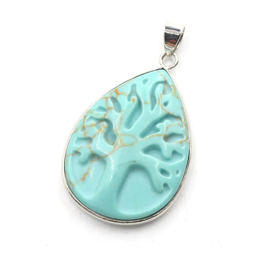 Wholesale Water Drop Life Tree Pendants Reiki Pendulum Silver Plated Natural Stone Charms Crystal Fashion Jewelry 10pcs