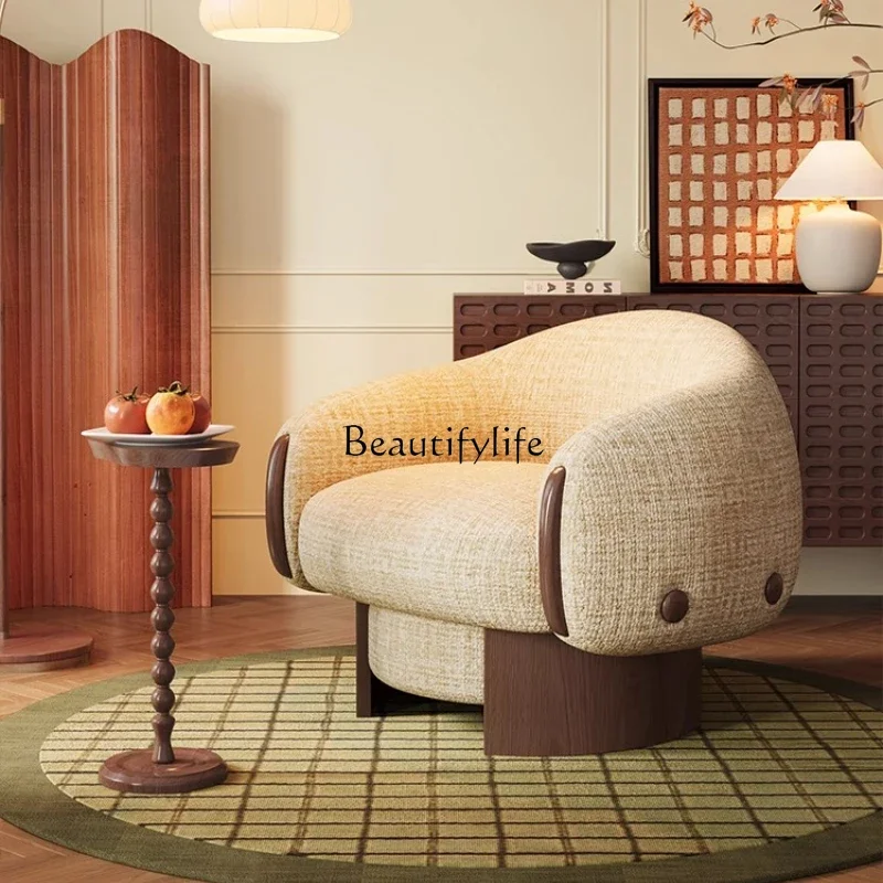 

02French retro solid wood sofa rotating living room casual creative single chair