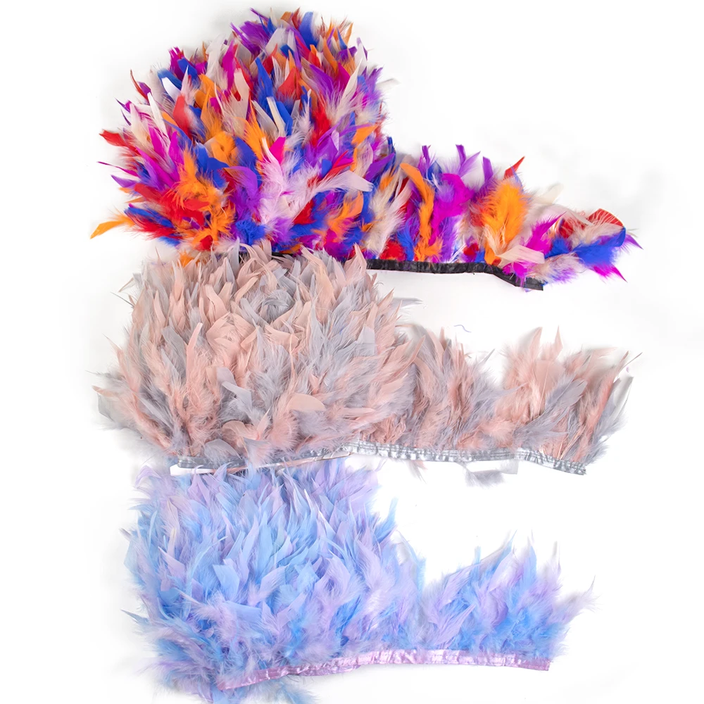 Adorno de plumas de pavo bicolor de 1M, 10-15cm para decoración de vestido de fiesta de boda, manualidades DIY, sombrero juju, decoración, plumas, cinta de marabú, flecos